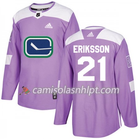 Camisola Vancouver Canucks Loui Eriksson 21 Adidas 2017-2018 Roxo Fights Cancer Practice Authentic - Homem